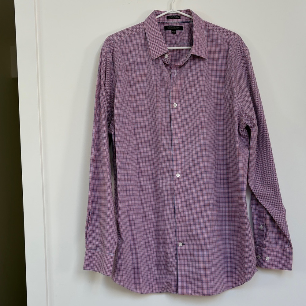 Banana Republic red and blue Micro-Check Dress Shirt 100% cotton